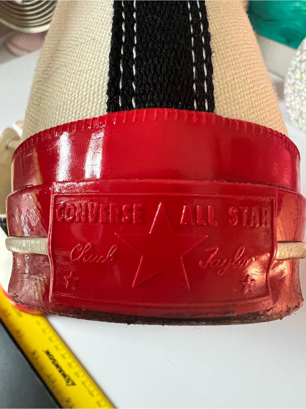 Converse Cream Canvas High-Top with Red and Black details and heart - Picture 2 of 11